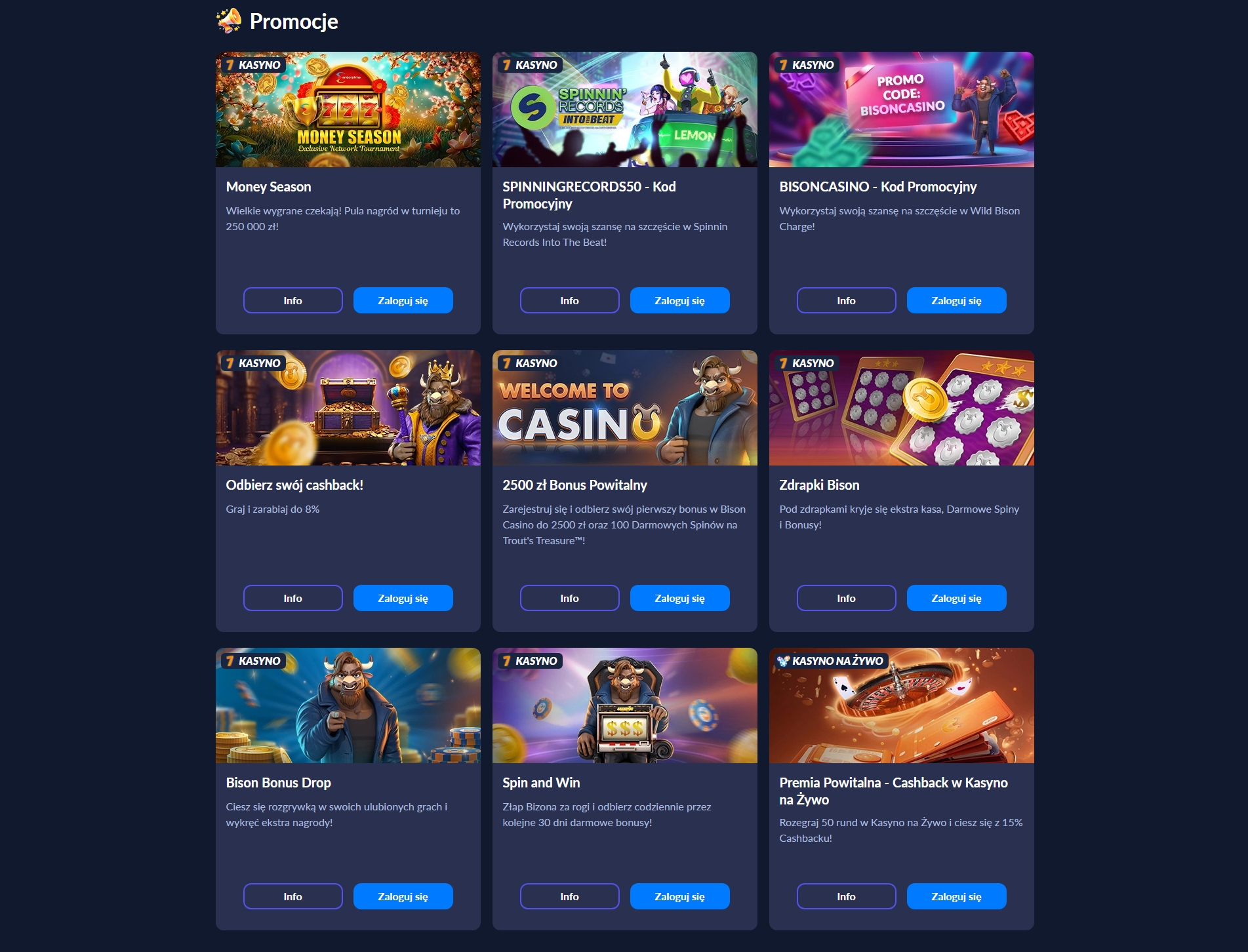 Bonusy w Bison Casino